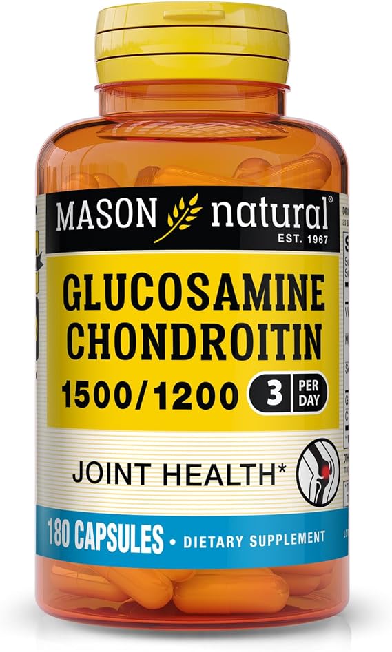 Mason Natural Glucosamine Chondroitin 1500/1200 3 Per Day with Vitamin C, Supports Joint Health, Improved Flexibility and Mobility, 180 Capsules