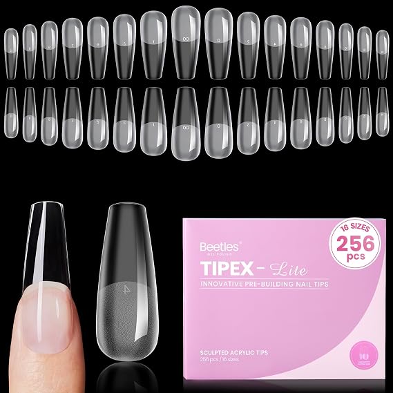 Beetles Tipex Lite Instant Nail Tips, Long Coffin, 256pcs 16 Sizes(00-14)