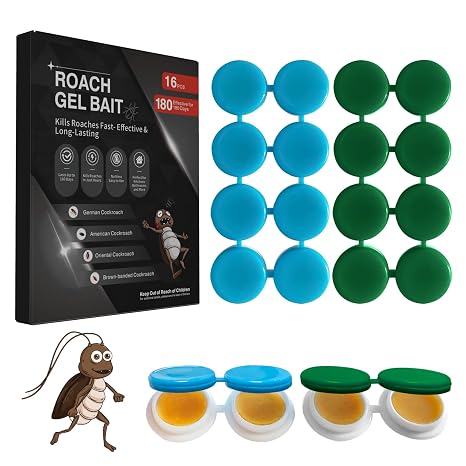 16 Pack Cockroach Gel Bait, Highly Effective Roach Gel Bait Indoor Infestation Solution, Fast Acting Cockroach Killer Indoor Home Kitchen Use, Easy to Apply & No Mess Roach Bait, Long-Lasting