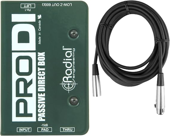 Radial ProDI 1 Channel Passive Instrument Mono Direct Box with Custom Transformer with Microphone Cable
