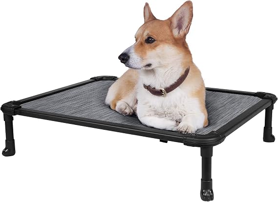 Veehoo Chew Proof Elevated Dog Bed - Cooling Raised Pet Cot - Rustless Aluminum Frame and Durable Textilene Mesh Fabric, Unique Designed No-Slip Feet for Indoor or Outdoor Use, Black Silver, Small