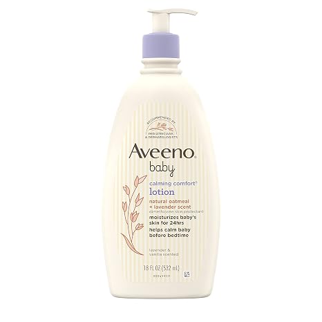 Aveeno Baby Calming Comfort Moisturizing Lotion with Relaxing Lavender & Vanilla Scents, Non-Greasy Body Lotion with Natural Oatmeal & Dimethicone, Paraben- & Phthalate-Free, 18 fl. oz
