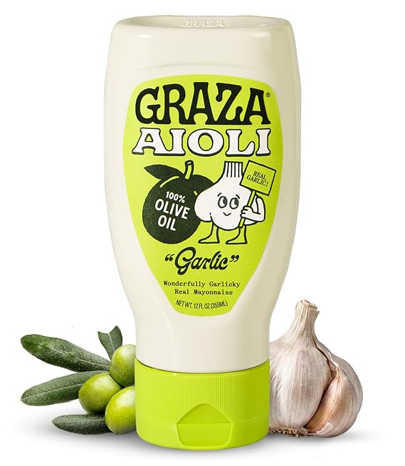 Graza Garlic Mayo Aioli Dip Sauce with 100% Olive Oil in Squeeze Bottle