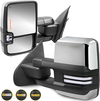 Chrome Towing Mirrors Compatible for 2014-2018 Chevy Silverado GMC Sierra 15002015-2018 Silverado Sierra 2500HD 3500HD Pickup wSequential Turn Signal White DRL Side View Mirror