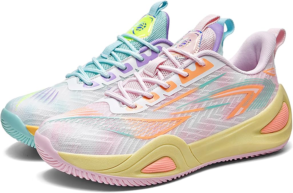 Men's Women's High-Top Basketball Shoes - Breathable Mesh with Cushioned Midsole & Non-Slip Rubber Outsole, Vibrant Split-Color Design Sport Shoes, Indoor/Outdoor Court Sneakers