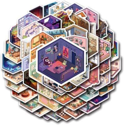 60 Pcs House Stickers for Kids, Waterproof Vinyl Mini Room Sticker Decals for Scrapbook, Water Bottle, Laptop, Scrapbooking, Skateboard, Car, Luggage, Helmet Room