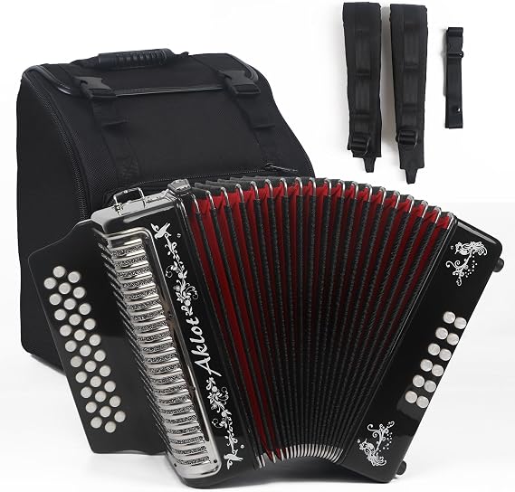 AKLOT Accordion: 31 Key 12 Bass F/B/E for Adult, Diatonic Accordion Instruments for Beginners, with Carrying Case, Strap Black