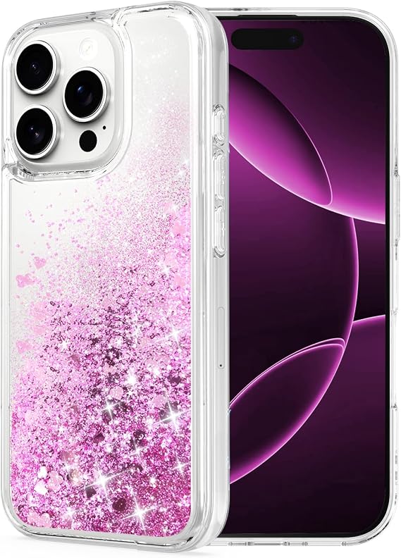 Glitter Flowing Liquid for iPhone 16 Pro Max Case, Rose Gold