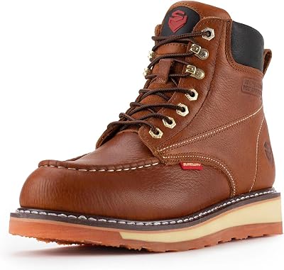 SUREWAY 6 Mens Heavy Duty SteelCompositeSoft Toe Work Boots for Men,Goodyear Welt,Extremely Comfortable Durable Proved,Superior OilSlip Resistant,Thicker Leather,Wedge Sole,Moc Toe Work