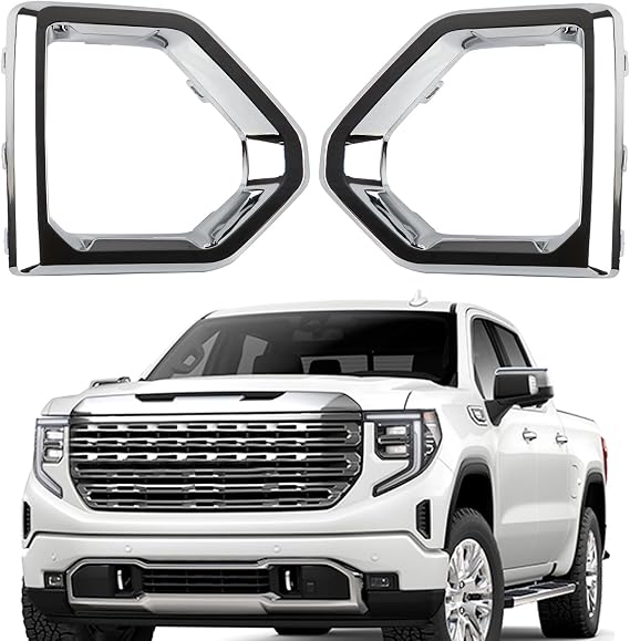 Fog Light Bezel Cover Trim Frame Set Fits GMC Sierra 1500 Denali 2019-2022 | 84176752 84176753 Silver Fog Lamp Cover Set, Snap-On Installation