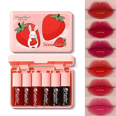 Lingyun 6 Colors Water Tint Lip Stain Set Plumping Mini Liquid Lipstick Moisturizing Lip Oil Tinted Lip Stain Long Lasting Non-Sticky Lip Plumping Set for Women Daily Lip Makeup