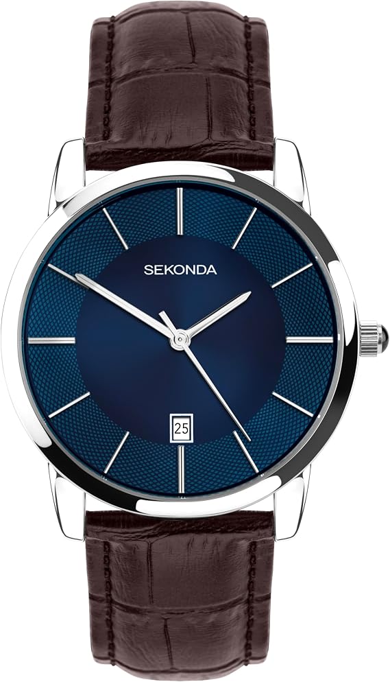 Sekonda Murphy Mens Analogue Watch 39mm Silver Leather Upper Strap