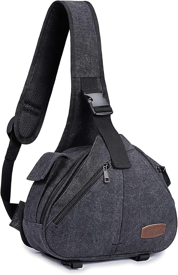 S-ZONE Canvas Camera Sling Bag Backpack Crossbody Case with Tripod Holder