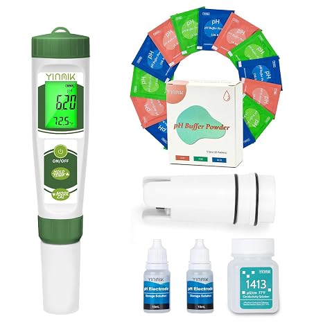 YINMIK 4 in 1 pH Meter with Replacement Probe and Extra pH Powder