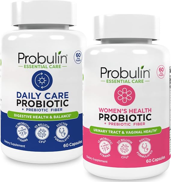 Probulin Womens + Daily Care Probiotic Bundle Digestive, Vaginal & Immune Health Support 2-Pack, Vegan, 10 & 20 Billion CFU, 60 Count Each