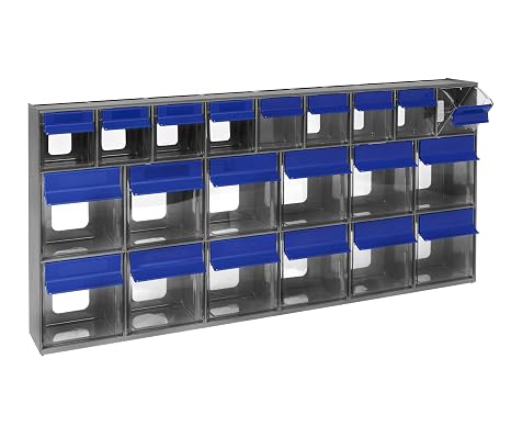 Quantum QFS-QTB669GY Tip Out Bin Storage System, 21 Clear Cup Containers, Wall Mountable, 3-5/8"H x 23-5/8"W x 11-1/6"D, Gray