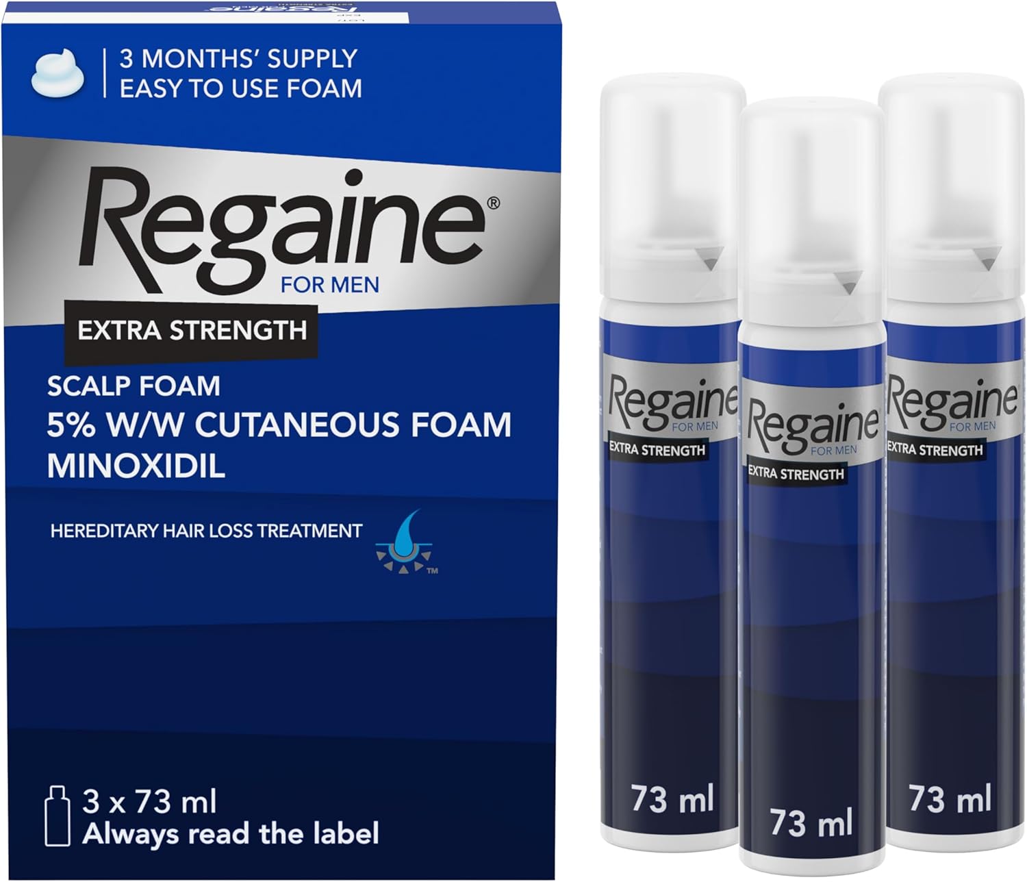 Regaine Extra Strength Scalp Cutaneous Foam 3x 73 ml, Treatment for Regrowth in Men with 5% Minoxidil, for Male Hair Loss