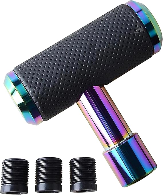 ICBEAMER 5.9" Aluminum Alloy T Handle Gear Shift Knob, Heavy Duty Manual Car Gear Stick Shifter with Leather Covered Fit Most AT/MT Transmission Vehicles, Color:Neo Chrome