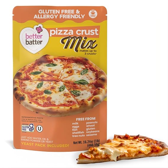 Better Batter Pizza Crust Mix | Certified Kosher, Vegan & Gluten Free Mix for Baking Top 9 Allergen-Free Perfect for 14" Pizzas! Just Add Water, Oil & Yeast Hostess Kitchen Cooking Gifts 1LB Pouch
