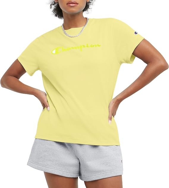 Champion Womens Classic Short Sleeve Graphic T-Shirt, Standard Fit, Script Logo