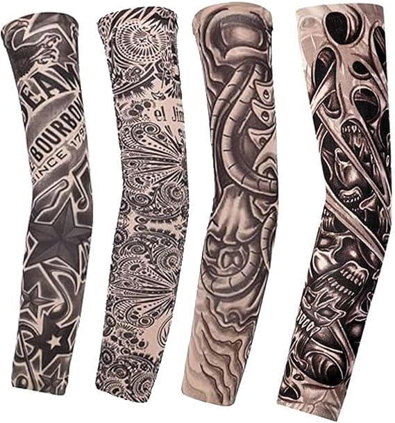 4 PCS Arm Fake Tattoos Sleeves Cover For Men Women, Unisex Party Tribal Totem Tattoos Sleeves for Outdoor Cycling Basketball Sunscreen Nylon Stretch