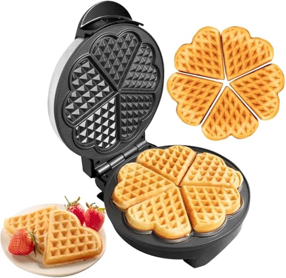CucinaPro Heart Waffle Maker- Makes 5 Mini Heart Shaped Waffles in Minutes | Special Loved Ones Breakfast, Easy Clean PFAS Free Baker, Electric Waffler Griddle Iron with Adjustable Temperature Control