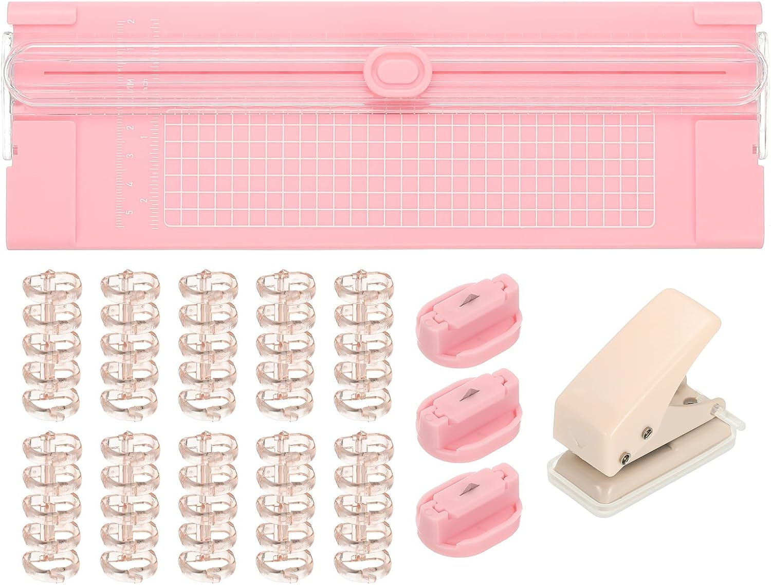 PATIKIL Paper Cutter Trimmer, A4 Straight Portable Paper Slide Paper Slicer with Hole Punch, Replacement Blade and Binder for Craft Cardstock, Label Card, Scrapbook, Pink