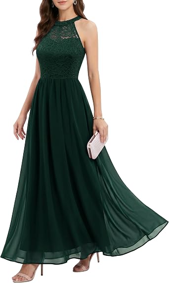 Wedtrend Women's Formal Dress, Halter Long Prom Dress Floral Lace Bridesmaid Dresses