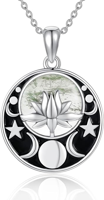 MONGAS Sun and Moon/Triple Moon/Mustard Seeds/Mountain/Saturn Necklace Sterling Silver Nature Necklace Graduation Faith Jewelry for Women