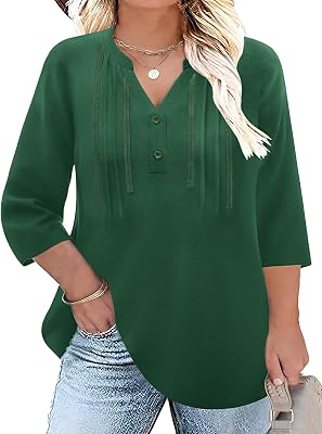 Ivicoer 34 Sleeve Tops for Women Plus Size V Neck Tunic Shirt Loose Work Peasant Dressy Casual Flowy Blouses Fashion 2025