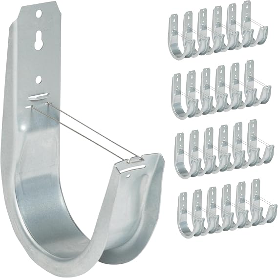 ICC 4-Inch Wall Mount J-Hook 25-Pack, Cable Support Hooks with Retainer Clips, Galvanized Steel with Zinc Finish for Structured Cabling and Cable Management