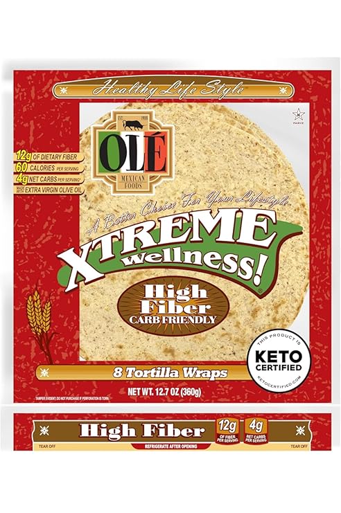 Ole Xtreme WellnessTM High Fiber | Flour Tortilla Wraps | 8" Size | 8 Count Each Pack | 4 Pack Case