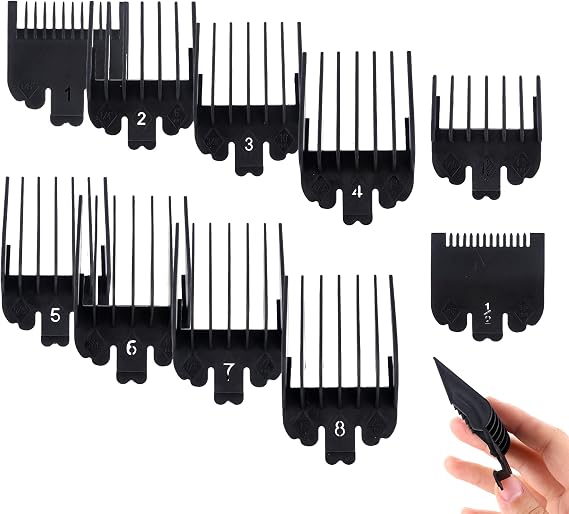 10 PCS Black Hair Clipper Guards, Professional Men Hair Clipper Attachments, Universal Professional Hair Clipper Guide Combs for Most Clippers Trimmers