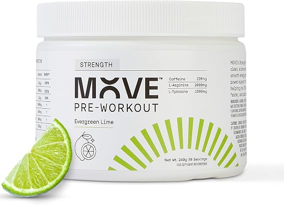 MOVE Pre Workout Powder - Strength Formula for Men & Women - Energy Drink Powder Without Beta Alanine 30 Servings Preworkout with L-Arginine, Caffine - Informed Sport Certified (Evergreen Lime)