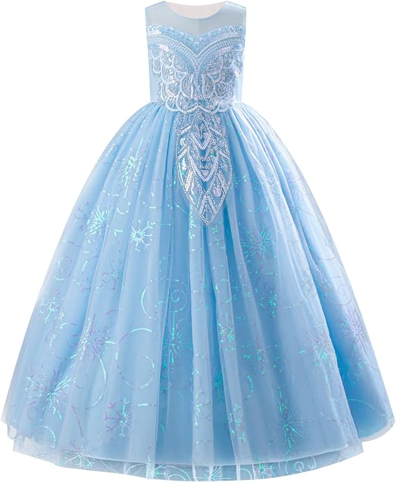 IDOPIP Sequin Appliques Flower Girl Dress for Kids Wedding Pageant Party Long Gown Princess Birthday Communion Tulle Dresses