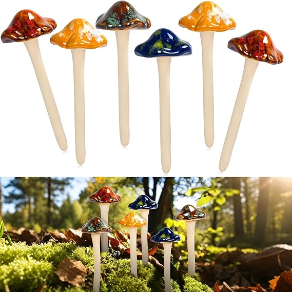 6Pcs Colorful Ceramic Garden Mushrooms, colorful