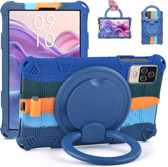 DETUOSI Silicone Case Compatible with TCL Tab 8 LE Tablet 8 inch (9137W) with Handle Kickstand, Multi Angle Protective Case for TCL Tab 8 LE/TCL Tab 8 WiFi (9132X), Dazzling Dark Blue