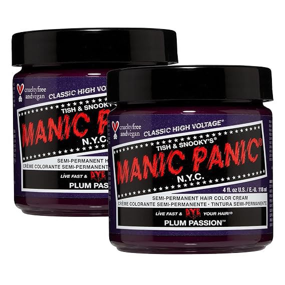 MANIC PANIC Classic Plum Passion Semi Permanent Hair Color - Warm Purple Hair Dye for Women & Men That Lasts 4-6 Weeks - Vegan, Ammonia & Cruelty-Free - Create & Mix Custom Shades (4oz / 2pk)