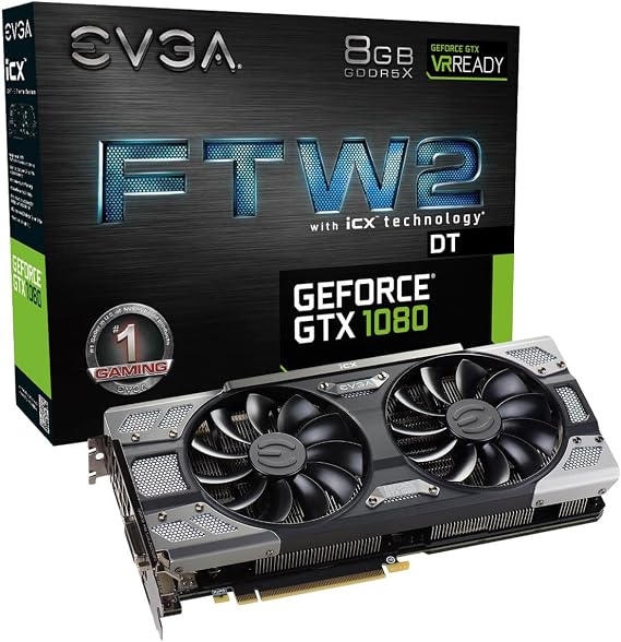 EVGA GeForce GTX 1080 FTW2 DT Gaming 8GB GDDR5X iCX - 9 Thermal Sensors & RGB G/P/M Graphic Cards (08G-P4-6684-KR)