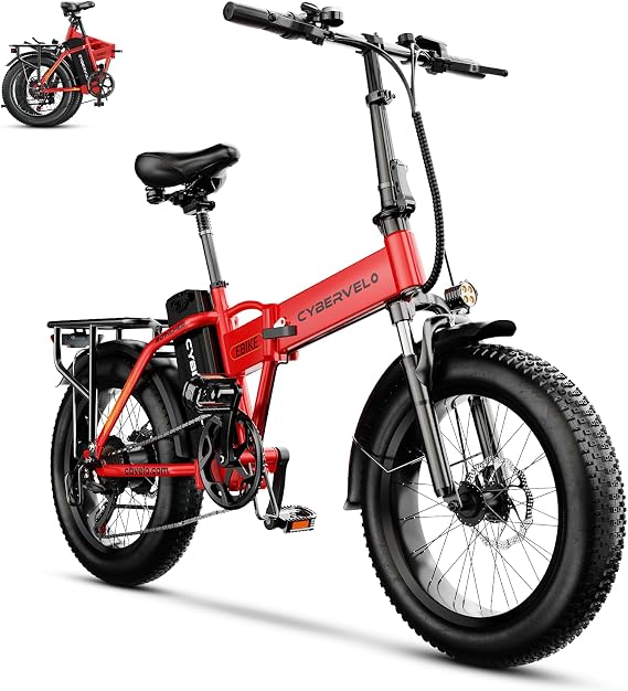 Cybervelo 750W Folding Electric Bike, 48V 20.8AH/50AH Large Removable Battery E-Bike, 80 Miles Max Range, 20" Fat Tire Electric Bike for Adults, Adult Electric Bicycles for Commute