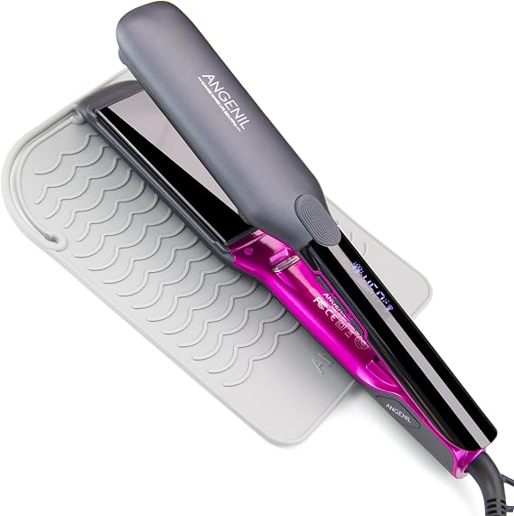 ANGENIL Pro Titanium Flat Iron,Dual Voltage 2-in-1, 15s Fast Heat 160-240°C | Pro Hair Styling Tool, 4.5cm Wide Plates Global Voltage Silicone Heat Mat, Var Heat Instant Warm-Up, Smooth Ceramic Surface