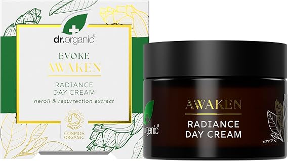 Dr Organic Evoke Awaken Radiance Day Cream, Hydrate, Even Skin Tone, Brighten Complexion, with Neroli &amp; Resurrection Extract, Certified Organic, 50ml