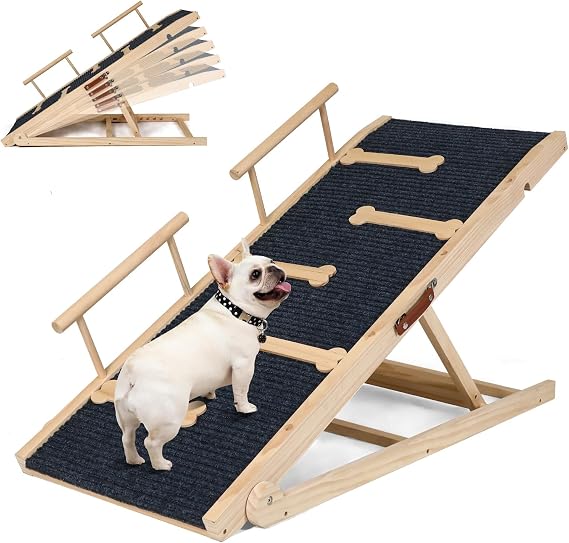 Dog Ramp for Bed, Ramp for Dogs to Get on Bed | Anti-Slip Traction Surface Pet Ramp,5 Adjustable Heights,40"L Pet Stairs for Small Large Old Dogs & Cats,Holds Up to 120lbs