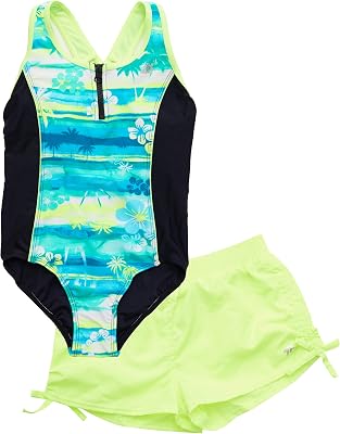 ZeroXposur Big Girls One Piece Swimsuit with Board Short