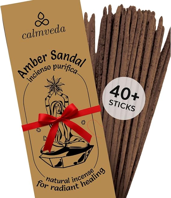 CALMVEDA Amber Incense Sticks Resinous - Ultra Luxurious, 40+ Thick Sticks