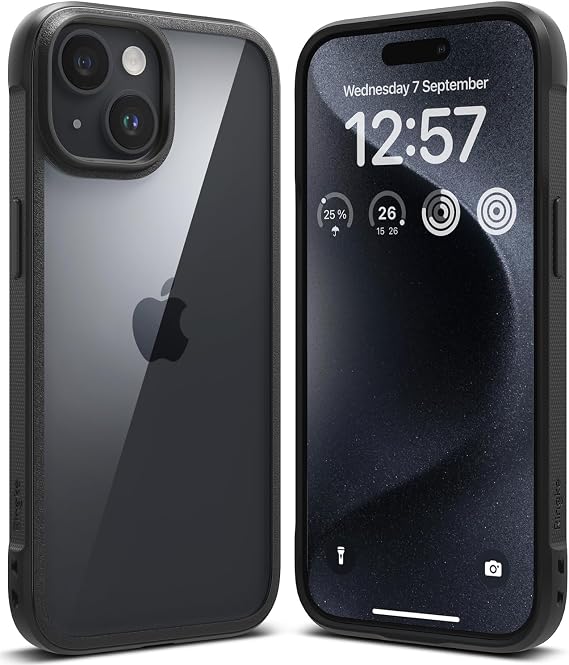 Ringke for iPhone 15 Case [Fusion Bold Black] | Anti-Yellowing Technology, Clear Back, Enhanced Grip, Non-Slip Phone Cover