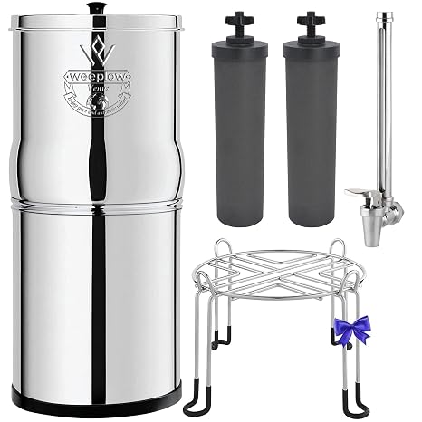 Weeplow® Venus - Gravity Water Filtration System 5.6 Liters AISI 304 with 2 O'Pure 2 Purification Elements, Faucet with Water Level and Free Stainless Steel Support
