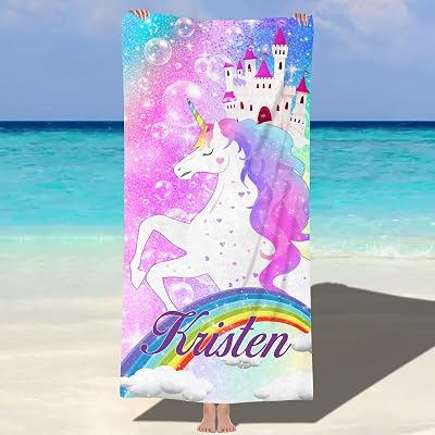 Hoomall Personalized Beach Towels for Girls Custom Name Pool Towels Bath Towel Microfiber Quick-Dry Beach Towels for Kids Gift for School Company Party