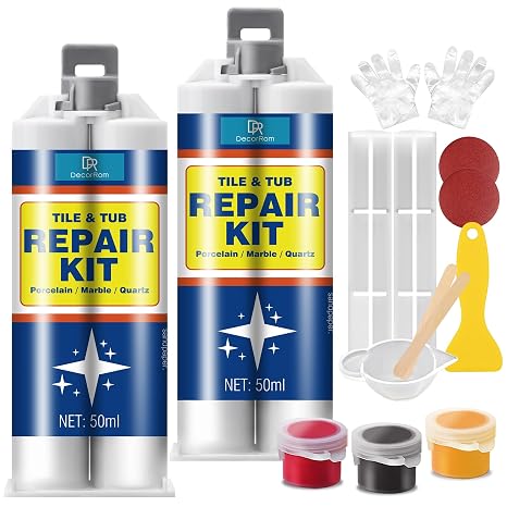 Tile Repair Kit - Shower Tray, Porcelain & Ceramic Sink Repair Kit, Fast-Drying for Chips, Cracks, Dents in Bathtub, Granite, Quartz, Marble Countertops, Fiberglass & Acrylic Surfaces (100ml)