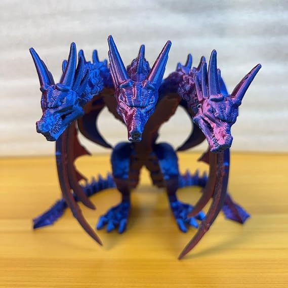3D Printed Three Headed Dragon Joint Mobility - Lifelike Display Desktop Decoration for Dragon Enthusiasts (Purple;)